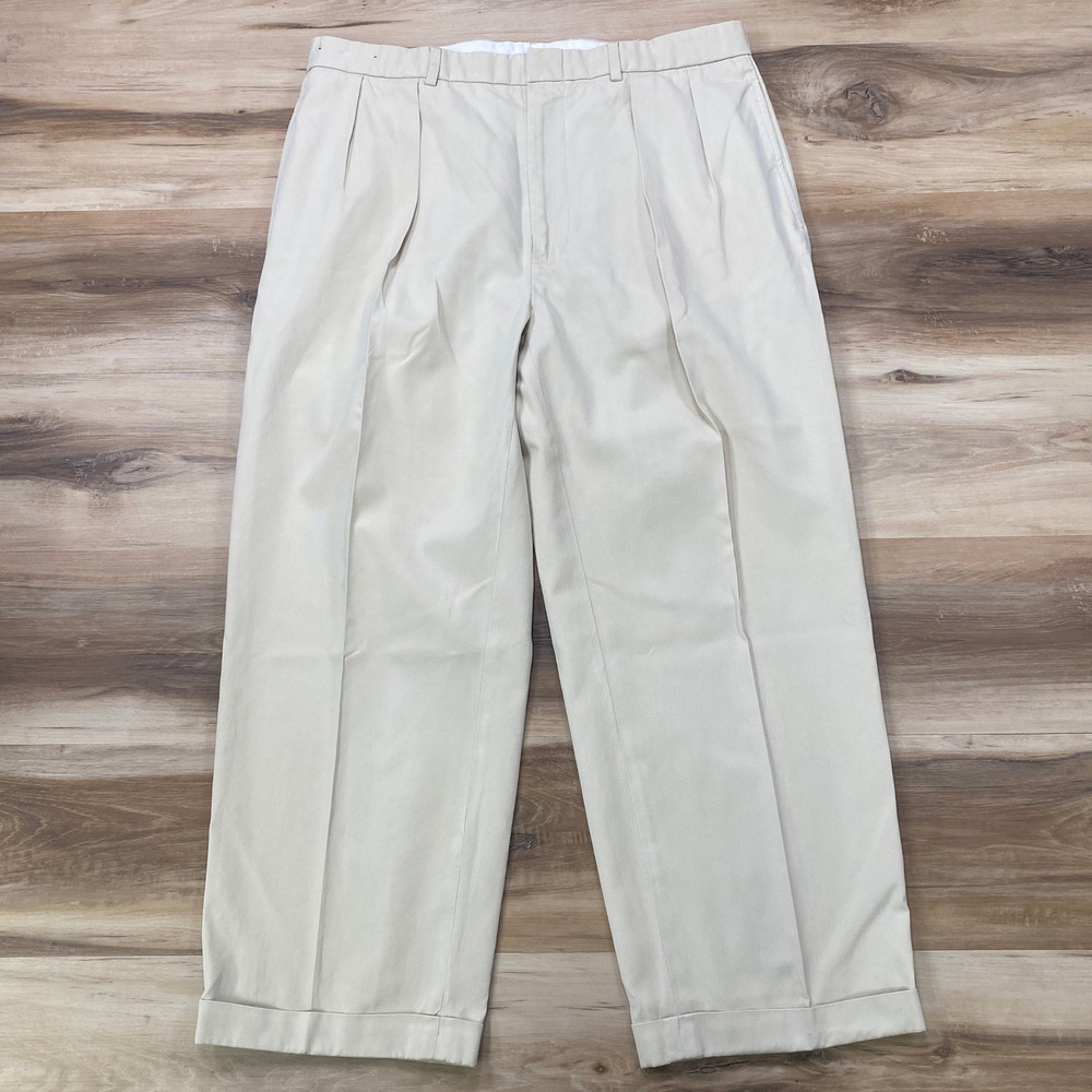 Polo Golf Ralph Lauren Trousers 36 Pleated Silk Cotton Chino Khaki Tan VTG